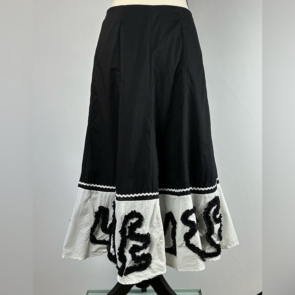 ALLISON TAYLOR A-line midi black & white cotton skirt - size 4